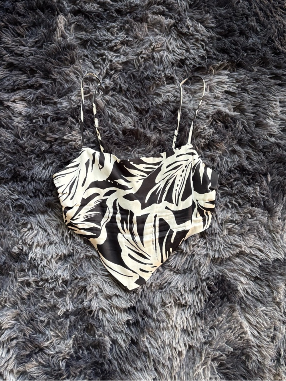 Black & White Abstract Print Handkerchief Hem Crop Top | Adjustable Straps